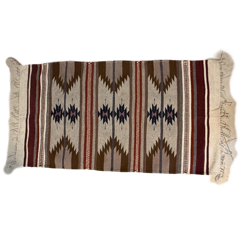 Vel-Mex Ralph Lauren Aesthetic Americana Western Print Wool Rug Size ~57”x30”